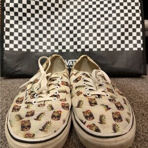 Vans Cream Sneakers with Skull and Pineapple Design